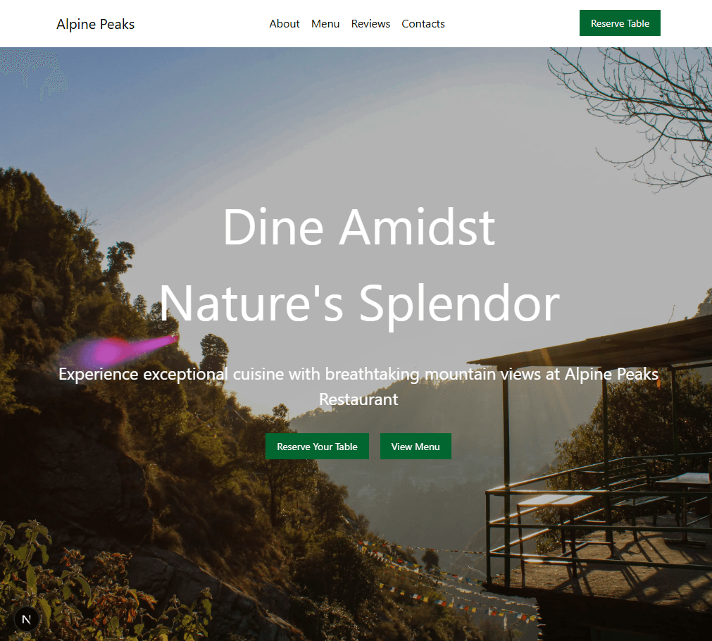 A typical landing page with a hero image spanning almost the whole screen